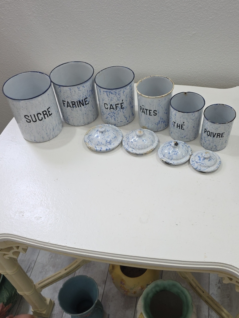 Blue Speckled Ceramic Canister Set – Sucre, Farine, Café, Pâtes, Thé, Poivre